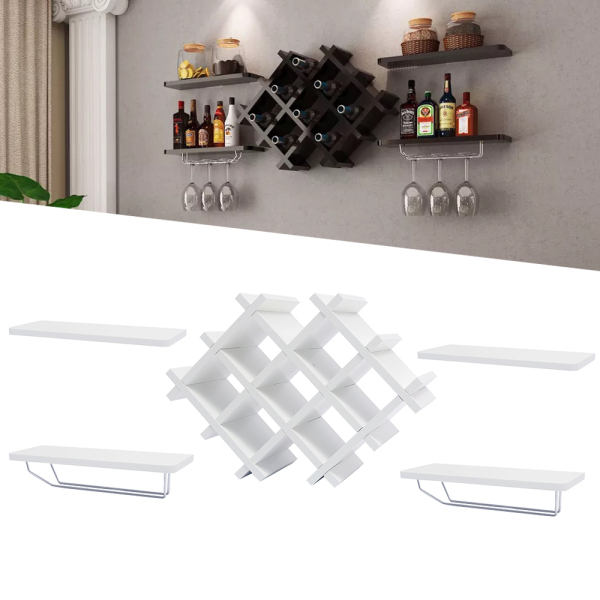 Wood Wall Mounted Wine Rack Wall Mounted Bottle Glass Holder Shelves Rustic Wine Bottle Shelf Storage White